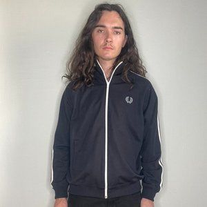 COPY - Fred Perry Sportswear Full-Zip Midnight Navy Blue Stripe Track Jacket Me…